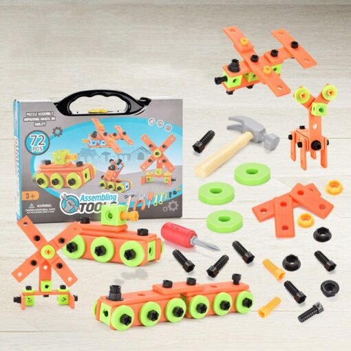 Pale Green 13/72Pcs 3D Puzzle DIY Asassembly Screwing Blocks Repair Tool Kit Educational Toy for Kids Gift