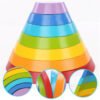 Yellow Green 7 Colors Wooden Stacking Rainbow Shape Children Kids Educational Play Toy Set