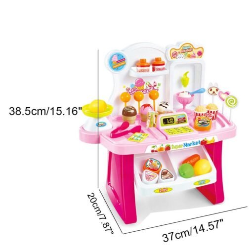 Medium Violet Red 34Pcs DIY Assembly Simulation Mini Supermarket Play Funny Game Set Toys with Sound Light for Kids Perfect Gift