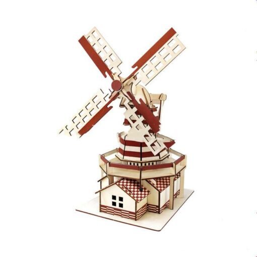 3D wooden windmill puzzle toy (White) - Toys Ace
