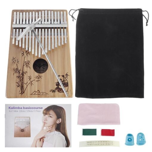 White Smoke 17-Key Kalimbas Bamboo Thumb Piano, Marimbas Finger Instrument and Complete Accessories Learning Book Tuning Hammer