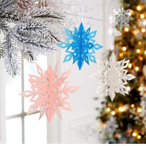 Light Pink 6PCS 3D Snowflake Paper Hanging Ornament Kit Christmas Decoration Toys Home Party