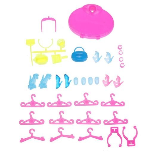 Light Goldenrod 118 Pcs Plastic Radom Doll Clothes Hanging Skirt and Other Accessories Toy Set for Doll Gift