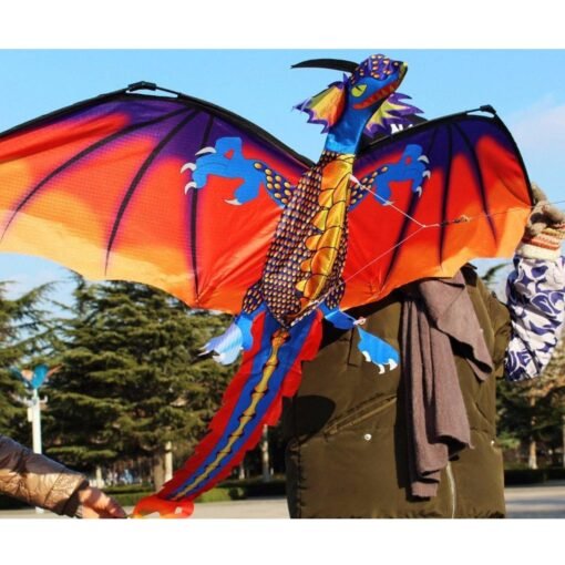 Orange Red 55 Inches Cute Classical Dragon Kite 140cm x 120cm Single Line Kite With Tail