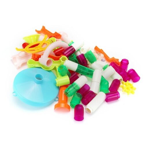Medium Sea Green 105 Pcs Colorful Transparent Plastic Creative Marble Run Coasters DIY Assembly Track Blocks Toy for Kids Birthday Gift