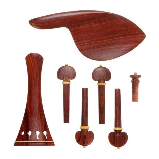 Saddle Brown 7-Piece Redwood Violin Parts Set Includes 1 Tailpiece 4 Tuning Pegs 1 Chin Rest 1 Endpin Accessories for 4/4 Violin