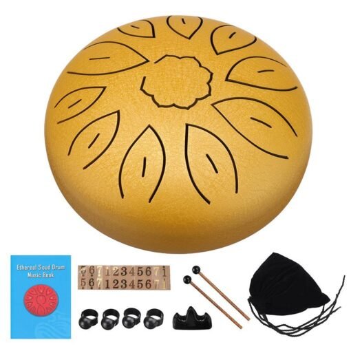Sandy Brown 6 Inch 11 Tone B Tune Ethereal Drum Steel Tongue Drum for Children Music Lovers Beginners