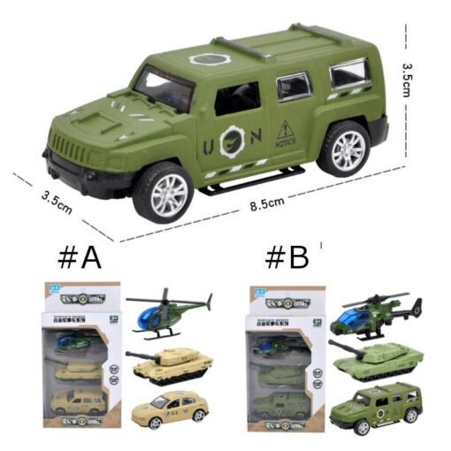 Olive Drab 3PCS Model Toys Plane Car Racing Military Alloy Vehicle Engineering Model Building Gift Decor