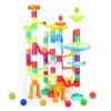 Orange Red 105 Pcs Colorful Transparent Plastic Creative Marble Run Coasters DIY Assembly Track Blocks Toy for Kids Birthday Gift