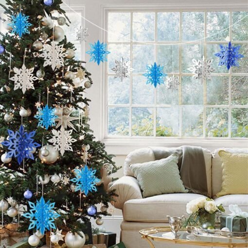 Light Gray 6PCS 3D Snowflake Paper Hanging Ornament Kit Christmas Decoration Toys Home Party