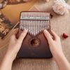 Tan 17 key Gauntlets Thumb Piano Mahogany kalimbas Wood acoustic Musical Instrument for Beginner  With Accessories