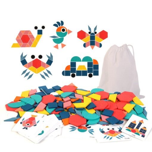 Yellow 180 Pcs Colorful Creative Multi-Shape Puzzle Develop Thinking Ability Educational Toy with Bag for Kids Gift