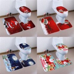 Dark Red 3PCS Christmas Home Decoration Snowman Santa Toilet Seat Cover Bathroom Mat Closestool Cover Rug