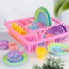 Light Pink 21PCS Kids Pretend Play Dishes Kitchen Playset Wash & Dry Tableware Rack Toys