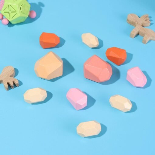 Light Salmon 10 Pcs Children Wood Colorful Stone Stacking Game Building Block Education Set Toy