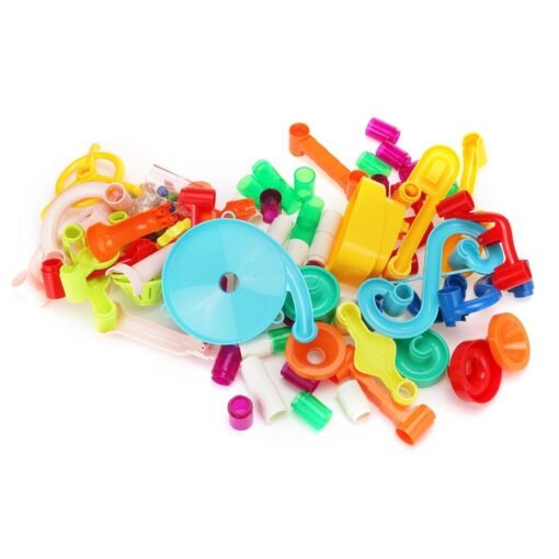 Sky Blue 105 Pcs Colorful Transparent Plastic Creative Marble Run Coasters DIY Assembly Track Blocks Toy for Kids Birthday Gift
