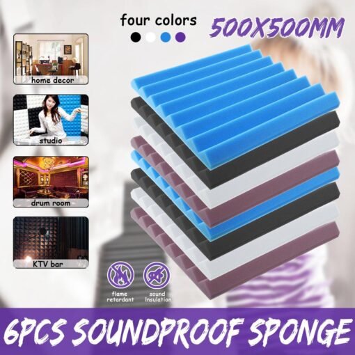 Royal Blue 6PCS 50*50 CM Studio Acoustic Soundproof Foam Sound Absorbing Sponge For Piano Room Drum Studio