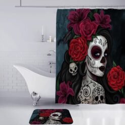 Dark Red 3D Printed Waterproof Polyester Shower Bath Curtain Set of Halloween Woman for Holidays & Party Gadgets