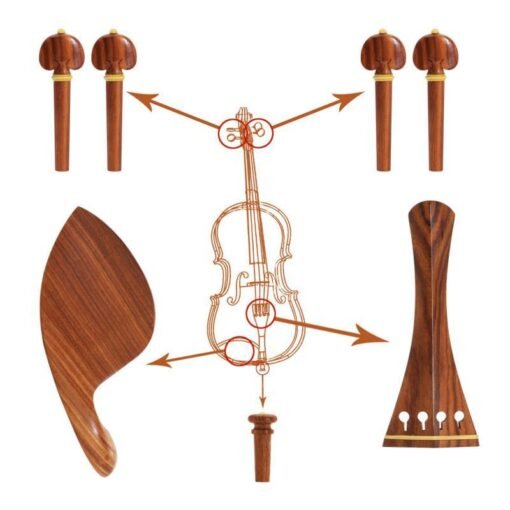 Seashell 7-Piece Redwood Violin Parts Set Includes 1 Tailpiece 4 Tuning Pegs 1 Chin Rest 1 Endpin Accessories for 4/4 Violin