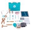 Light Sea Green 18 Pcs Children Wooden Role Play Pretend Dentist Toolbox Doctor Medical Playset with Stethoscope Early Education Toy