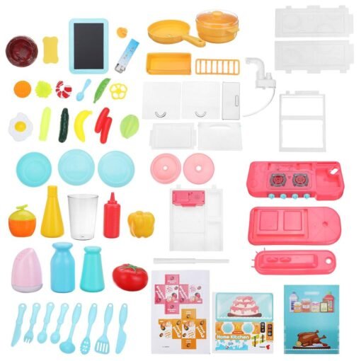 Light Coral 72CM Height 43 Pcs ABS Plastic Simulation Spraying Kitchen Cooking Educational Toy with Sound Light for Kids Gift
