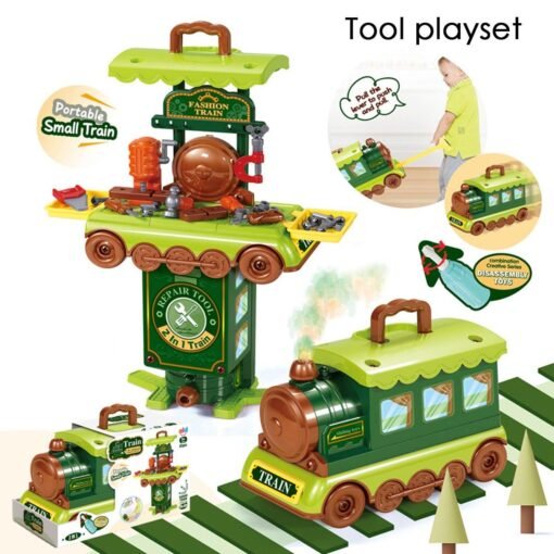 Yellow Green 2 IN 1 Multi-style Kitchen Cooking Play and Portable Small Train Learning Set Toys for Kids Gift