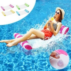 Orange Red 120*65CM Hammock Foldable Dual-use Backrest Inflatable Toys Water Play Lounge Chair Floating Bed Leisure Toy with Inflator