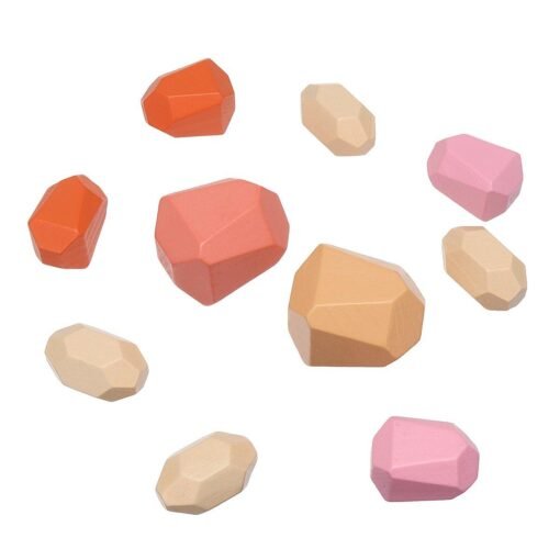 Tan 10 Pcs Children Wood Colorful Stone Stacking Game Building Block Education Set Toy