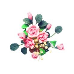1:12 Dollhouse Miniature DIY Garden Clay Flowers Arrangement Pink Rose Red Pottery Basin Plant - Toys Ace