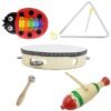 Wheat 5-Piece Set Orff Musical Instruments Fish Frog/Hand Tambourine/Single Bar Bell/Music Triangle Iron/Beetle Five-tone Aluminum Piano