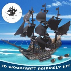 Dark Slate Gray 3D Woodcraft Assembly Kit Black Pearl Pirate Ship For Children Toys