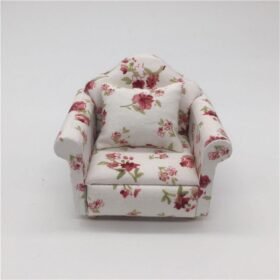 Dark Gray 1:12 Dollhouse Miniature Pink Floral Armchair Single Sofa Toys Furniture Ornaments Christmas Gift