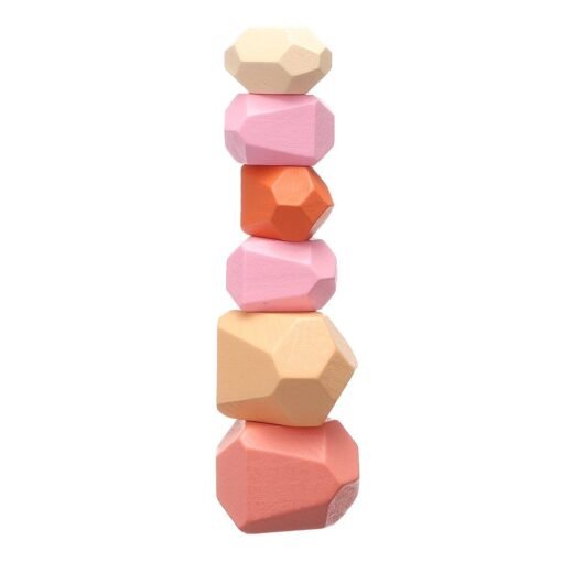 Light Pink 10 Pcs Children Wood Colorful Stone Stacking Game Building Block Education Set Toy