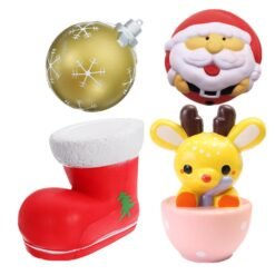 4PCS Christmas Gift Squishy Teacup Deer 14CM Santa Claus 7CM Snow Boot 11CM Gold Ball 9CM - Toys Ace