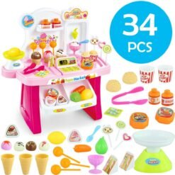 Medium Violet Red 34Pcs DIY Assembly Simulation Mini Supermarket Play Funny Game Set Toys with Sound Light for Kids Perfect Gift
