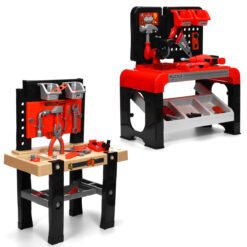 Red 46/64 Pcs 2 Tiers Simulation Work Bench Repair Tools Early Educational Puzzle Toy with 2 Upper Storage Boxes for Kids Gift