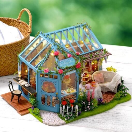 Cuteroom A068 DIY Cabin Rose Garden Tea House Handmade Doll House Model With Dust Cover Music Motor - Toys Ace