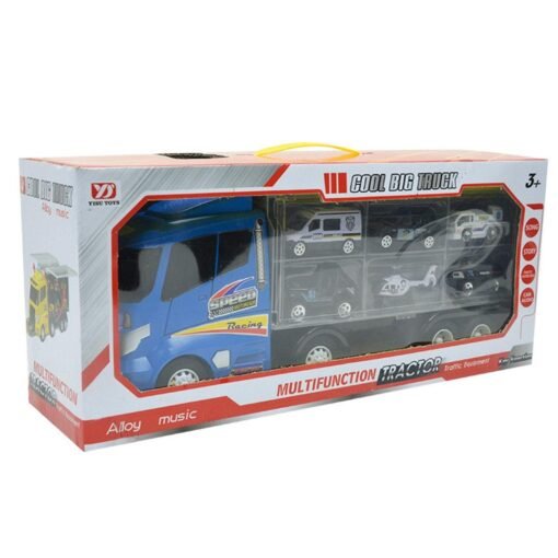 Steel Blue Engineering Alloy Car Diecast Model Set Portable Storage Large Container Transport Vehicle 6 Loaded Car