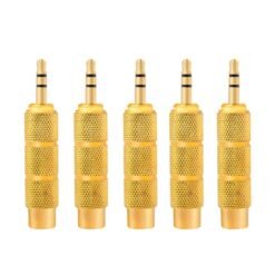 NAOMI 5Pcs/ 1Set Golden Metal 6.5mm Male To 3.5mm Female Audio Adapter Stereo AUX Converter Amplifier