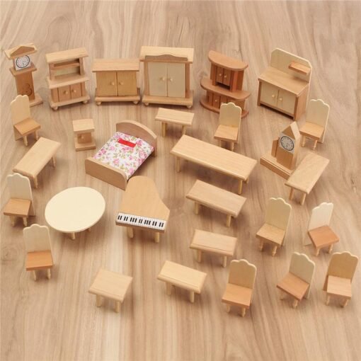New 29 Pcs 1:24 Scale Dollhouse Miniature Unpainted Wooden Furniture Model Suite - Toys Ace