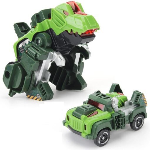 Black Electric Transformed Dinosaur Chariot Car Diecast Model Toy with LED Lights for Kids Gift