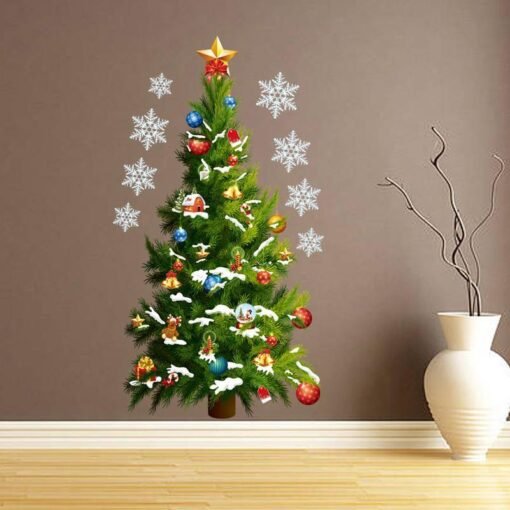 Dark Olive Green Christmas Party Home Decoration Removable Green Christmas Tree Wall Stickers For Kids Children Toys