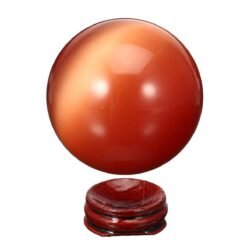 Firebrick Cat Eye Crystals Ball Sphere 50-60mm Asian Quartz Rock Healing Home Decor + Stand