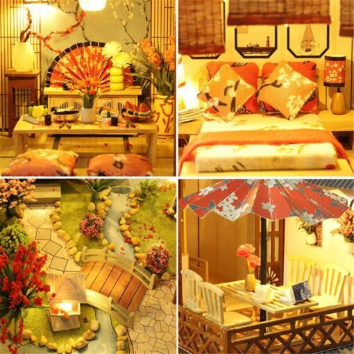 Wooden DIY Japanese Villa Doll House Miniature Kits Handmade Assemble Toy with Furniture LED Light for Gift Collection Home Decor - Toys Ace