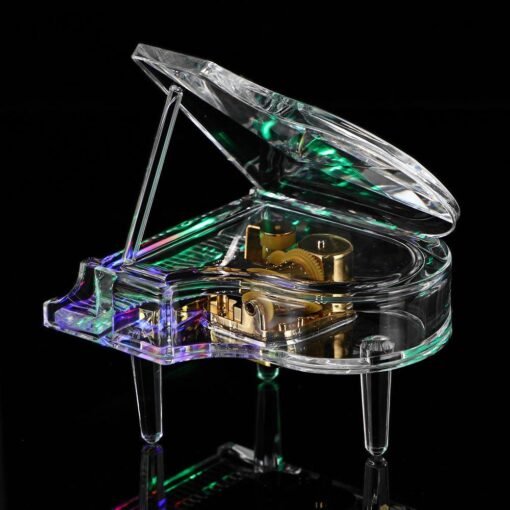 Dark Olive Green Acrylic Piano Shape Music Box with Light Home Decoration Birthday Gifts