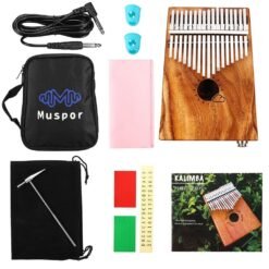 Misty Rose Muspor 17 Key Acacia Wooden EQ Kalimba Africa Finger Thumb Piano With Built-in Pickup w/ 6.35mm End-pin Jack Keyboard Instrument