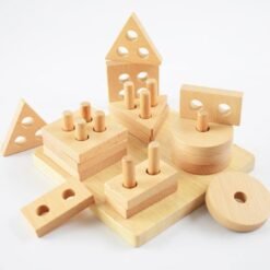 White Smoke Geometric shape educational toy (Wood color)