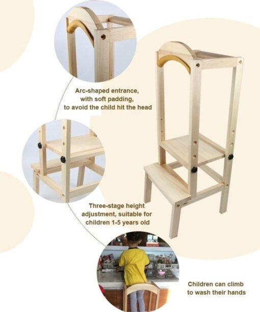Gray KIDS children wooden kitchen helper learning stool chair DIY fences adjustable height