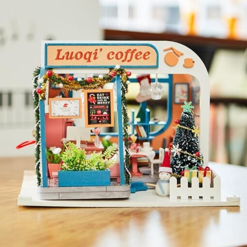 iiecreate K-046 DIY Assembled Luoqi Coffee Cabin Doll House Christmas Gifts Model Toy - Toys Ace