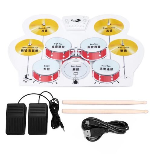 Maroon Electronic Drum Speakers Set Rollup Musical Pedals Digital Instruments Kits